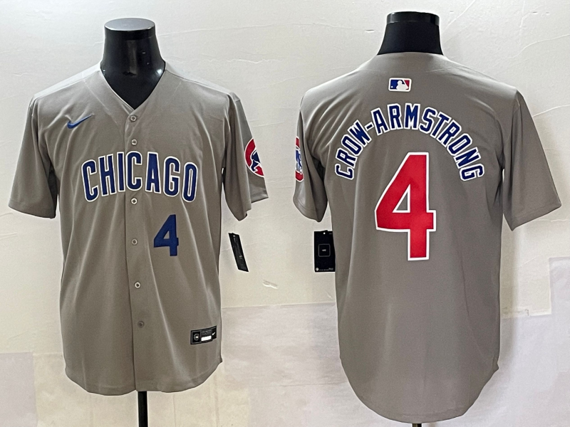 Men 2025 Chicago Cubs #4 Crow Armstrong greu Nike MLB Jersey style 5